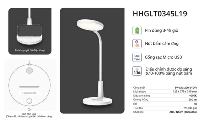 Đèn bàn sạc LED Panasonic HHGLT0345L19
