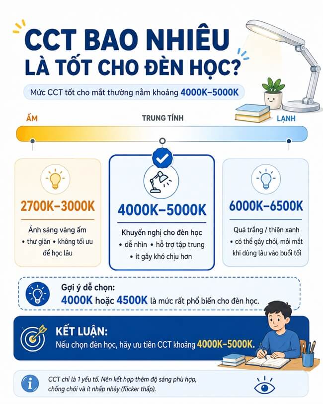 CCT bao nhiêu là tốt cho đèn học
