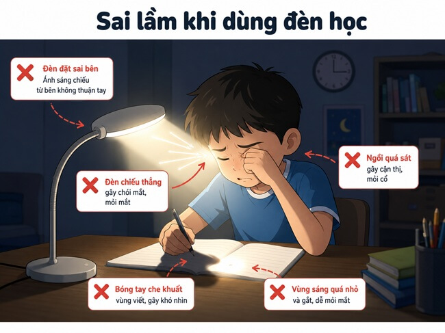 Những Sai Lầm Phổ Biến Khi Dùng Đèn Học
