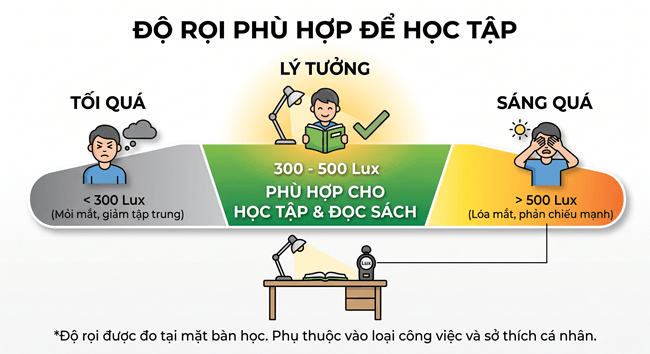 Độ rọi bao nhiêu Lux là phù hợp để học tập?