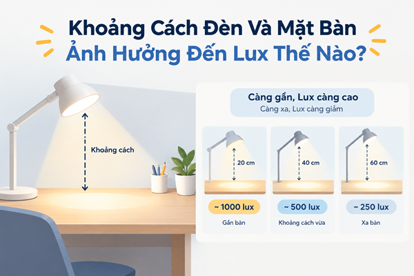 Khoảng Cách Đèn Và Mặt Bàn Ảnh Hưởng Đến Lux Thế Nào?